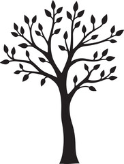 Obraz premium Elegant Tree Silhouette with Leaves – Nature Vector ArtLeafy Tree Silhouette – Black Tree Design ElementStylized Tree with Leaves – Decorative Nature Illustration