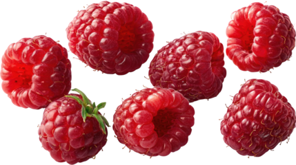 Closeup of Ripe Red Raspberries on Transparent Background