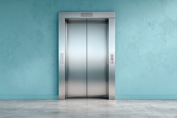 Modern elevator in a light teal room