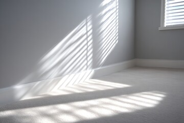 Obraz premium Sunlight streams through blinds, casting shadows on a carpeted floor