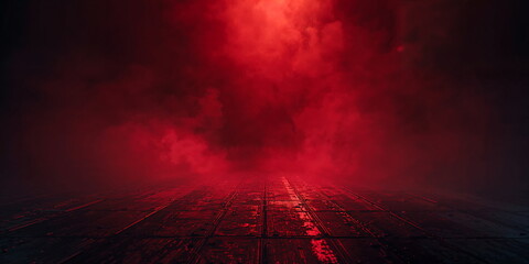 Dark Empty Room With Red Smoke And Dramatic Light Futuristic Abstract Background