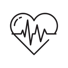 Heart outline with ekg line showing heartbeat on a white background in a simple black line drawing