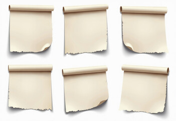 Set of realistic illustrations of a torn sheet of paper from a workbook with shadow