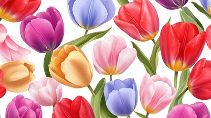 Fototapeta premium Romantic tulip garden repeating pattern for packaging and textile design