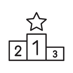 Outlined podium with star on top showing first second and third place on a white background