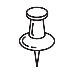 Isolated outline drawing of a pushpin with a round head and sharp point on a white background