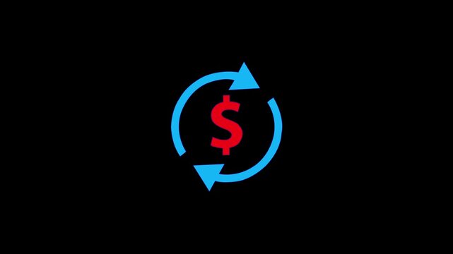 glowing neon dollar and arrow icon animation and neon circle rotation  black background .Neon glowing dollar icon animation in neon circle. Dollar icon.