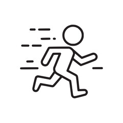 A minimalist line drawing of a person running with motion lines indicating speed on white background