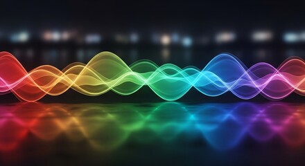 Luminous Rainbow Spectrum Waveform Dancing on a Reflective Surface