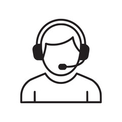 Illustration of a person wearing a headset with a microphone in black and white outline style