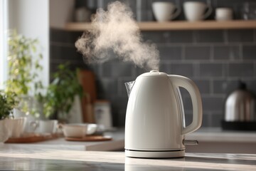Electric kettle boiling with steam.