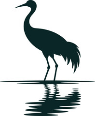 Obraz premium Crane Silhouette Vector Illustration with Water Reflection Design Art