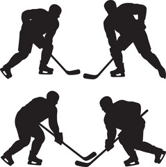 Ice hockey player and equipment silhouette isolated on transparent background