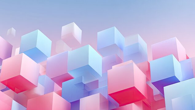Floating pastel colored 3D cubes abstract modern art design.