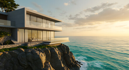 Modern oceanfront villa luxury home design architecture cliffside residence coastal living real estate view
