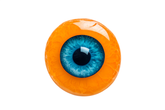 Blue eyeball with orange sclera isolated on white background - Powered by Adobe