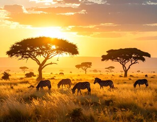 Fototapeta premium Summer Savanna Sunrise