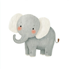 Obraz premium Cute gray elephant illustration with soft features and a cheerful expression, perfect for children's decor and educational content