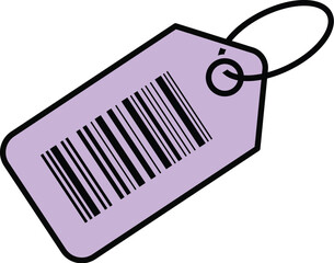 purple price tag icon with barcode and loop for retail, shopping, product labeling, and inventory management graphics