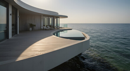Obraz premium Oceanfront villa infinity pool luxury home architecture design seaside resort vacation destination escape