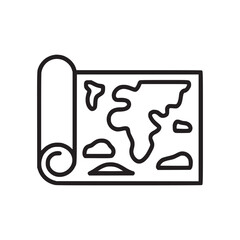 Vector art of world map scroll, representing travel, geography, and exploration in a simple line art style for web design and mobile applications