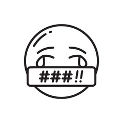 Vector art of censored emoji face with sad expression and tears, representing frustration, anger, and censorship of speech, words, and communication