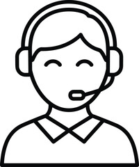 Customer support service representative icon with headset, call center operator outline symbol, technical assistance, communication help desk, business support illustration