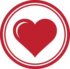 Red heart symbol inside circular frame, love romance icon illustration, abstract design element for Valentine’s Day, health, care, affection