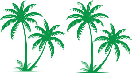 Tropical palm tree silhouette illustration with green leaves, exotic summer nature design, beach holiday decoration, tropical island paradise background vector art