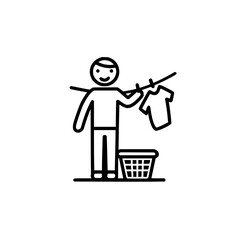 Laundry day chores vector art showing man hanging clothes on line for household cleaning routine vector