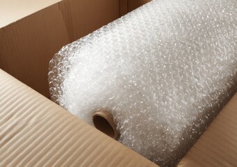 Rolled bubble wrap inside cardboard box