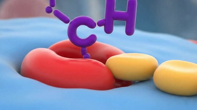 3D animation showing insulin helping cells absorb glucose from the bloodstream, educational, seamless loop, 4K