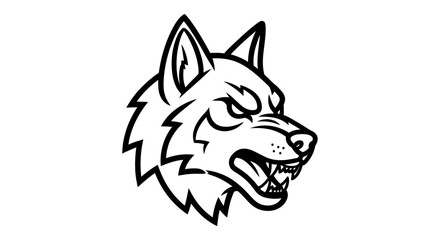 Obraz premium Aggressive wolf head logo, snarling with sharp teeth and intense eyes, , suitable for sports teams or branding