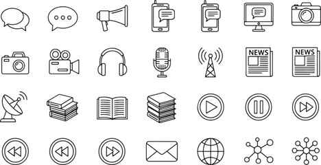 Fototapeta premium Media and Communication Icons A Comprehensive Set for Digital and Print Projects