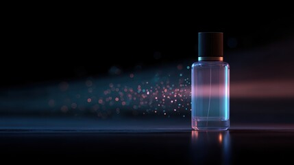 Neon Lit Perfume Bottle with Shimmering Spray