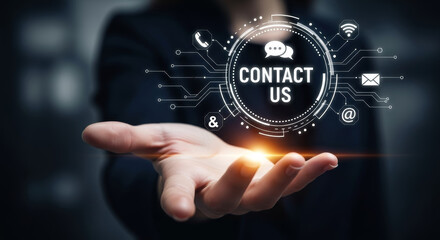 Contact Us concept with glowing hologram, representing customer service and communication