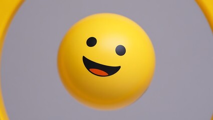 Fototapeta premium Close-up of a cheerful yellow emoji face with a wide open mouth and happy eyes