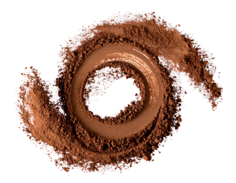 Cocoa Powder Splash in Curved Swirl with Fine Particles, Isolated on Transparent Background