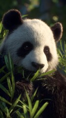 Obraz premium Close-up of a Panda Eating Bamboo in its Habitat