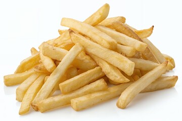 Golden brown crispy french fries pile