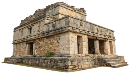 Ancient stone building with crumbling walls and old structure, cut out on PNG. AI GENERATED.
