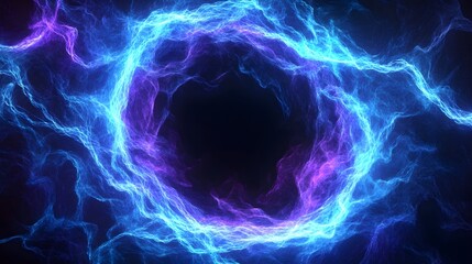 Dynamic swirling patterns of vibrant blue and purple energy create a mesmerizing, abstract design.