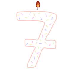 7th birthday candles with rainbow pastel sprinkles 