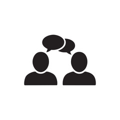 Two People Communication Icon with Speech Bubbles in Black Silhouette