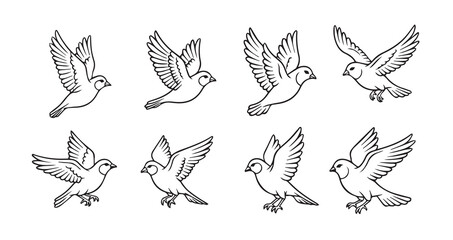 Birds flying line art icon bundle illustration