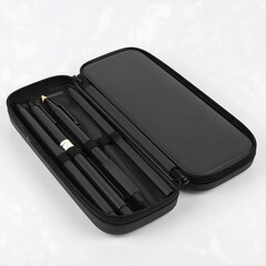 Black pen case with pens
