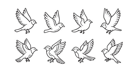 Birds flying line art icon bundle illustration