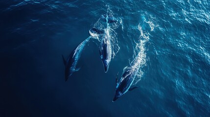High-resolution top view of whales swimming calmly