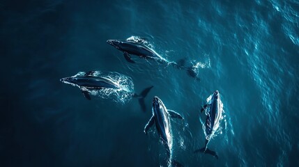 Fototapeta premium High-resolution top view of whales swimming calmly