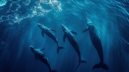 Naklejka premium High-resolution top view of whales swimming calmly